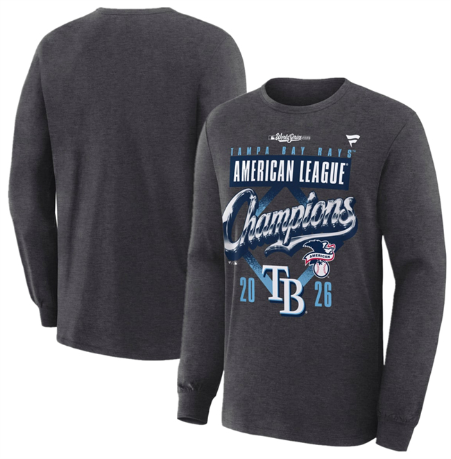 Men's Charcoal Tampa Bay Rays Heather 2026 League Champions Locker Room Long Sleeve T-Shirt